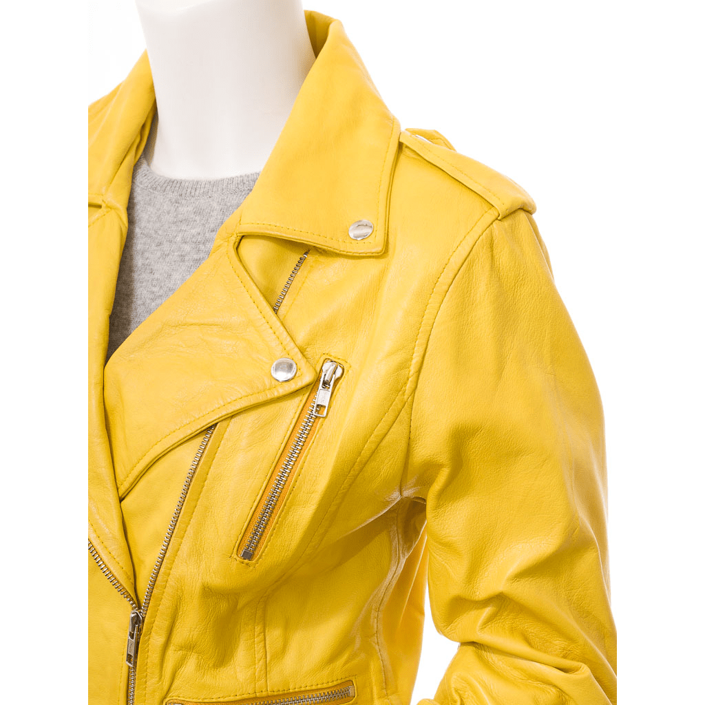 WOMEN'S YELLOW LEATHER BIKER JACKET ELBA