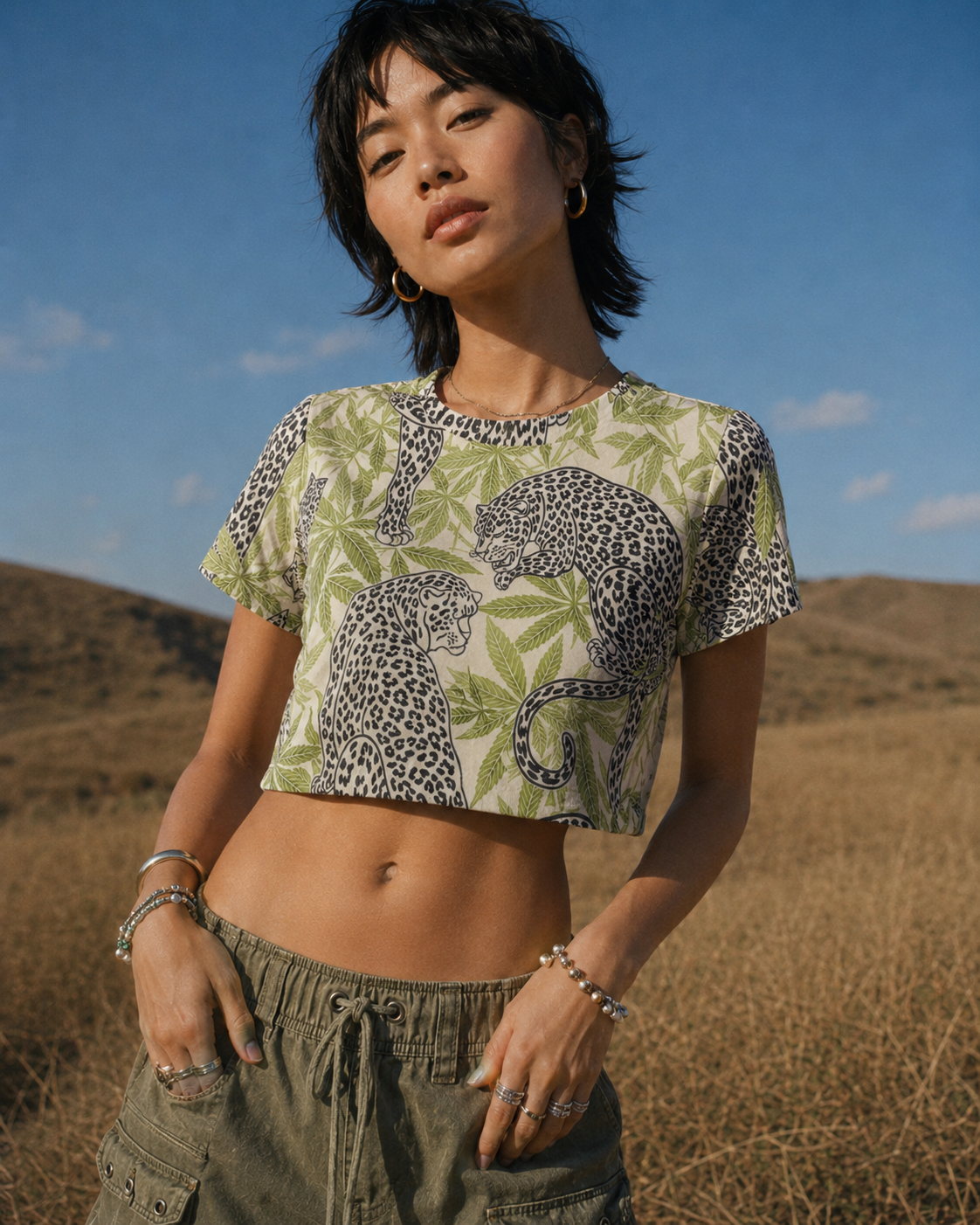 Leopard Cropped Ralgan T-Shirt