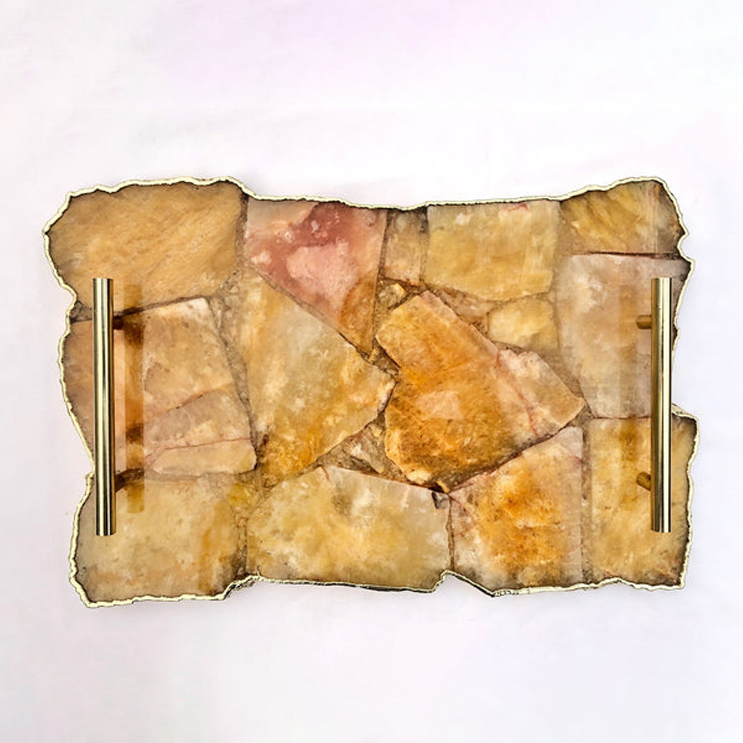 Large Golden Brown Agate Serving Tray With Brass Handles/Personalised Momentos/Sign Boards 10"x15"-0