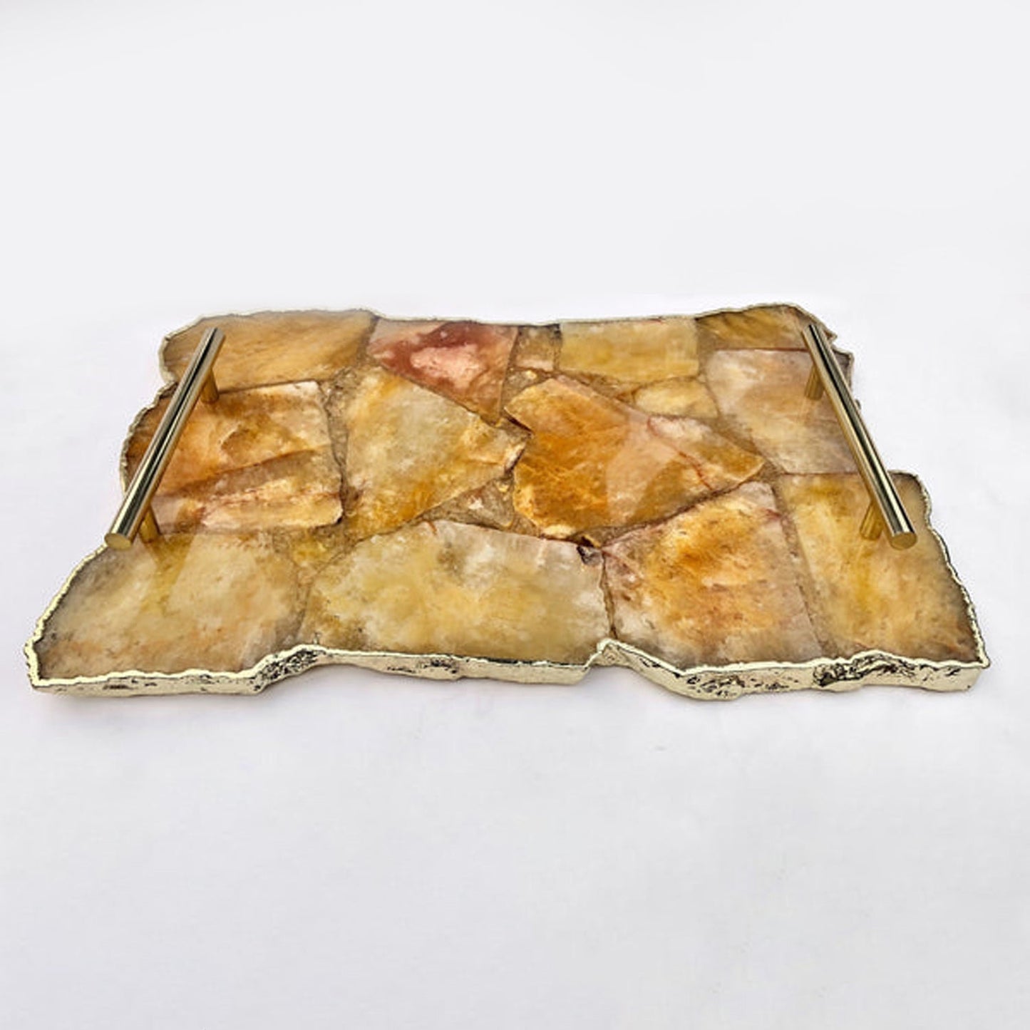 Large Golden Brown Agate Serving Tray With Brass Handles/Personalised Momentos/Sign Boards 10"x15"-4