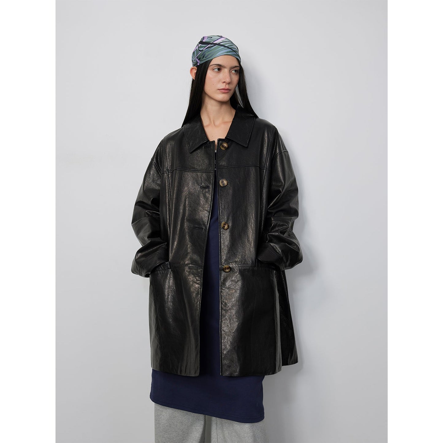 Limited Edition Waxed Goat Leather/Retro Casual Lapel Mid-Length Leather Jacket “Notting Hill Diary”