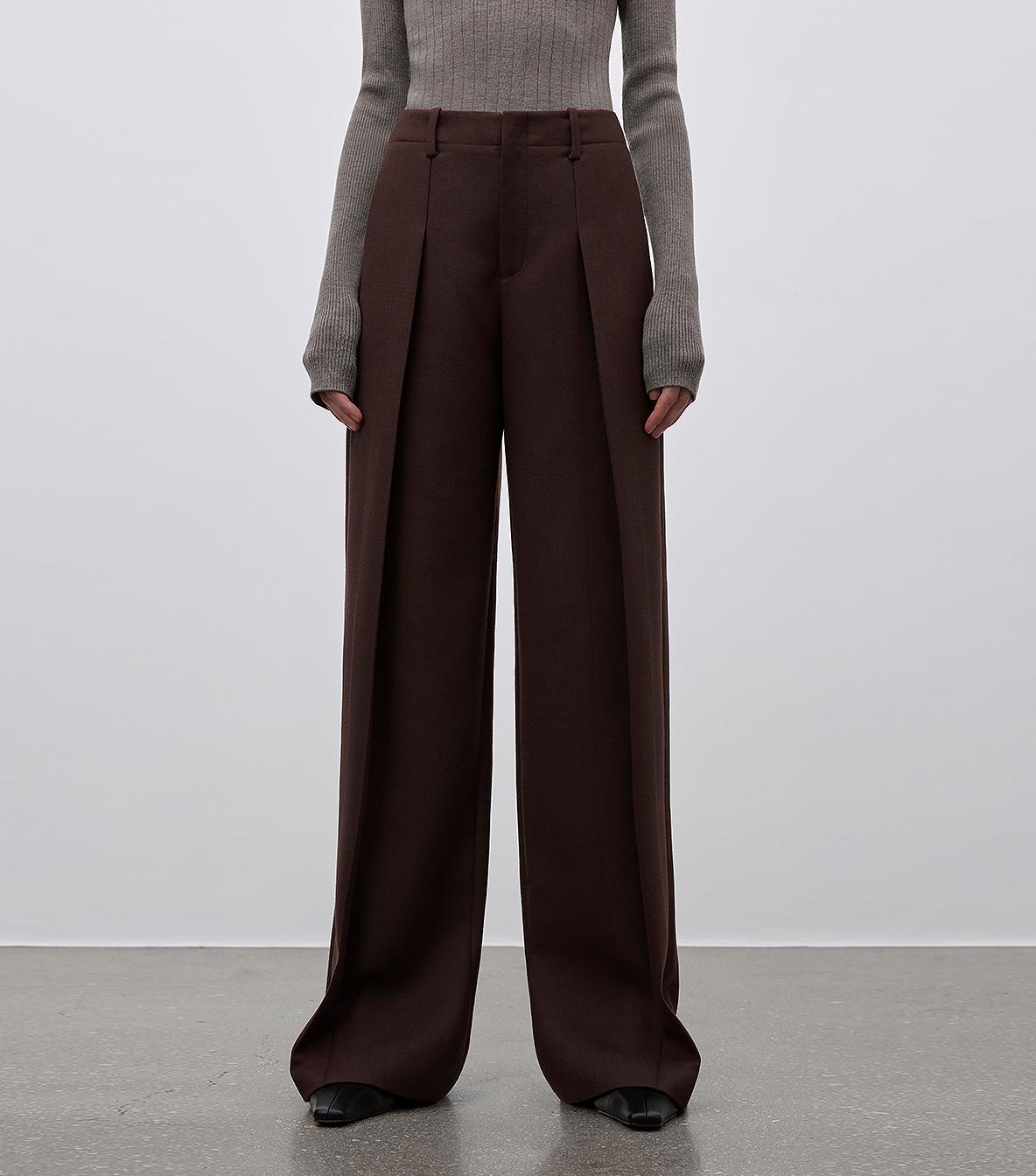 Imported wool pleated high-waisted straight-leg all-match slimming suit trousers for women