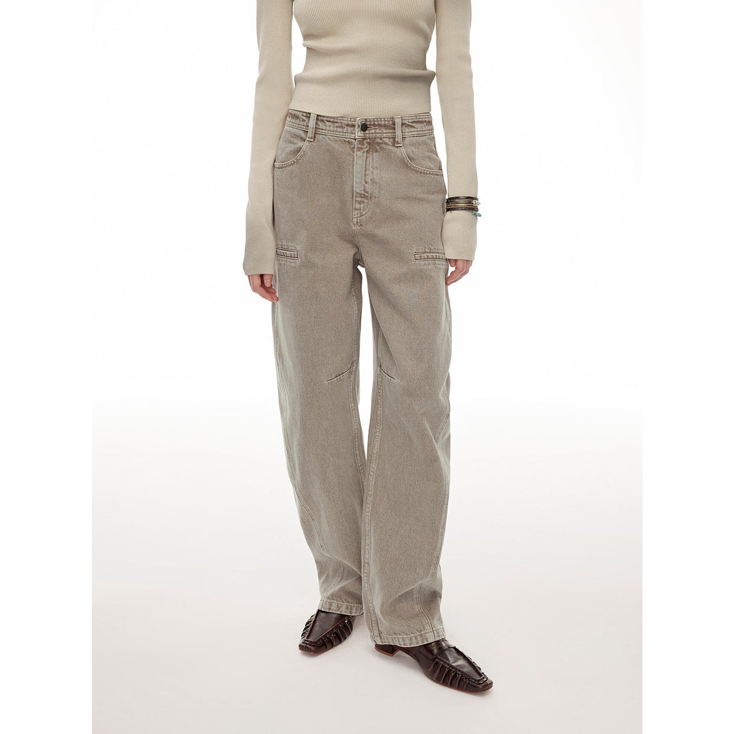 "Primal Instinct" retro distressed wasteland style washed silhouette loose scimitar jeans