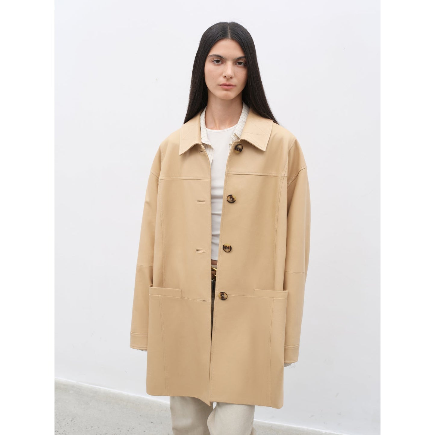 Limited Edition Waxed Goat Leather/Retro Casual Lapel Mid-Length Leather Jacket “Notting Hill Diary”