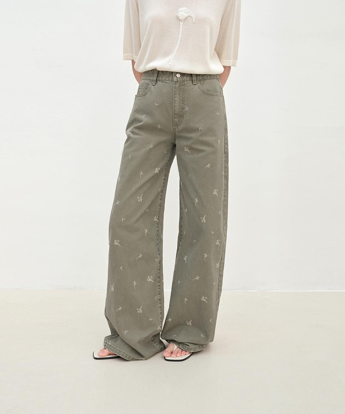 "Carol Pie" loose high-waisted wide-leg calla lily print jeans for women