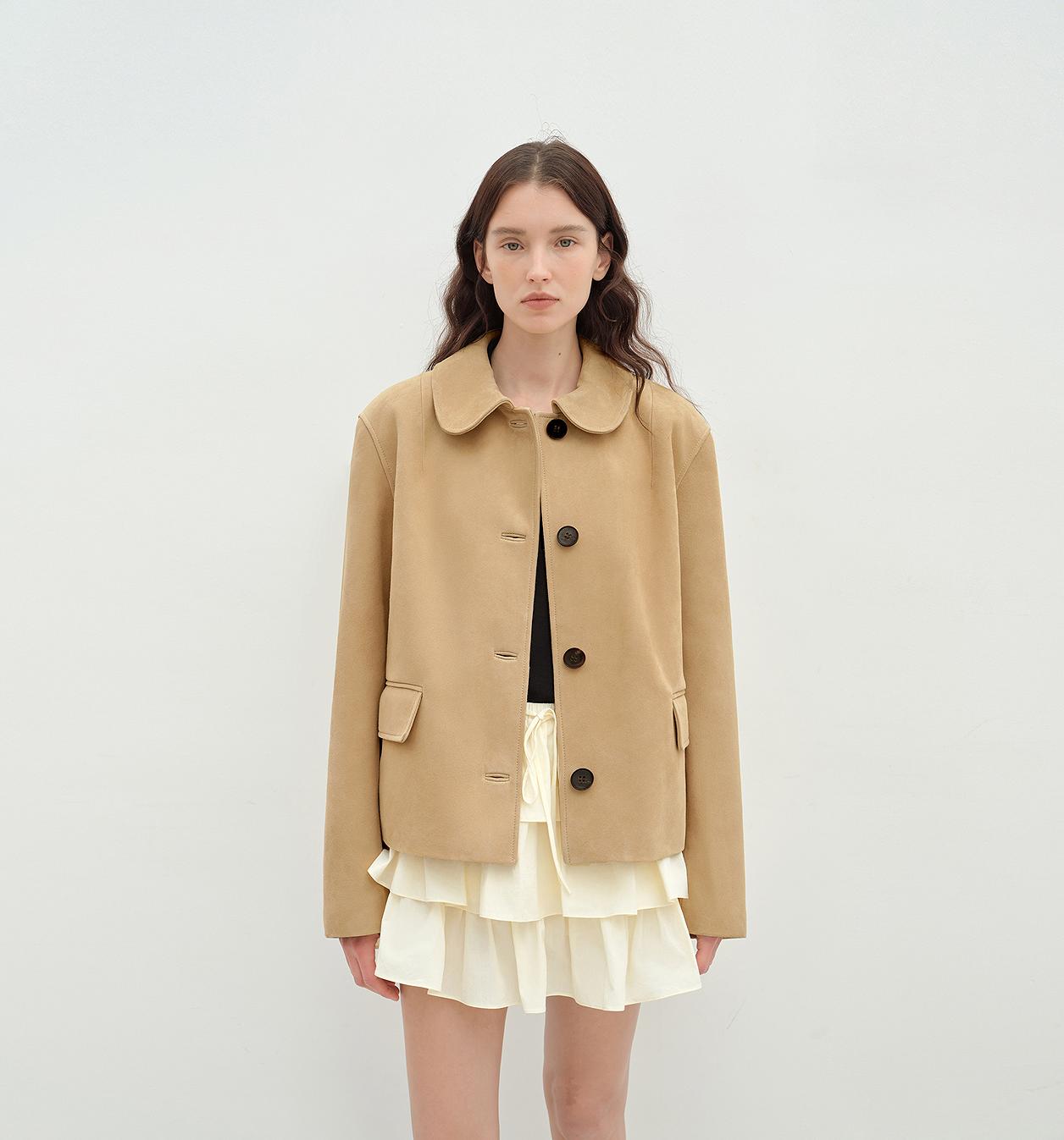 "Velour" high-grade beaded suede leather short leather jacket for women