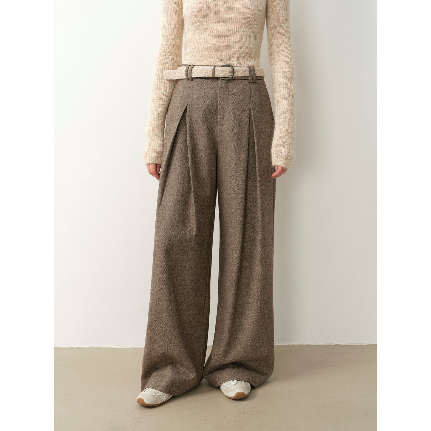 "City Stroll" casual and relaxed wool-blend double-pleated straight draped wide-leg casual