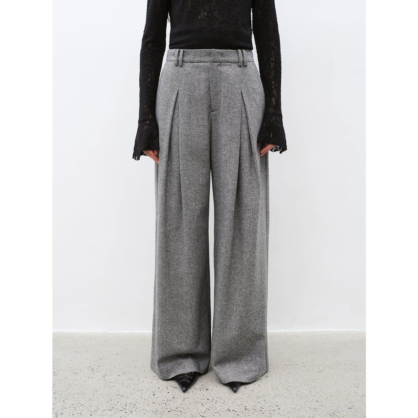 "City Stroll" casual and relaxed wool-blend double-pleated straight draped wide-leg casual