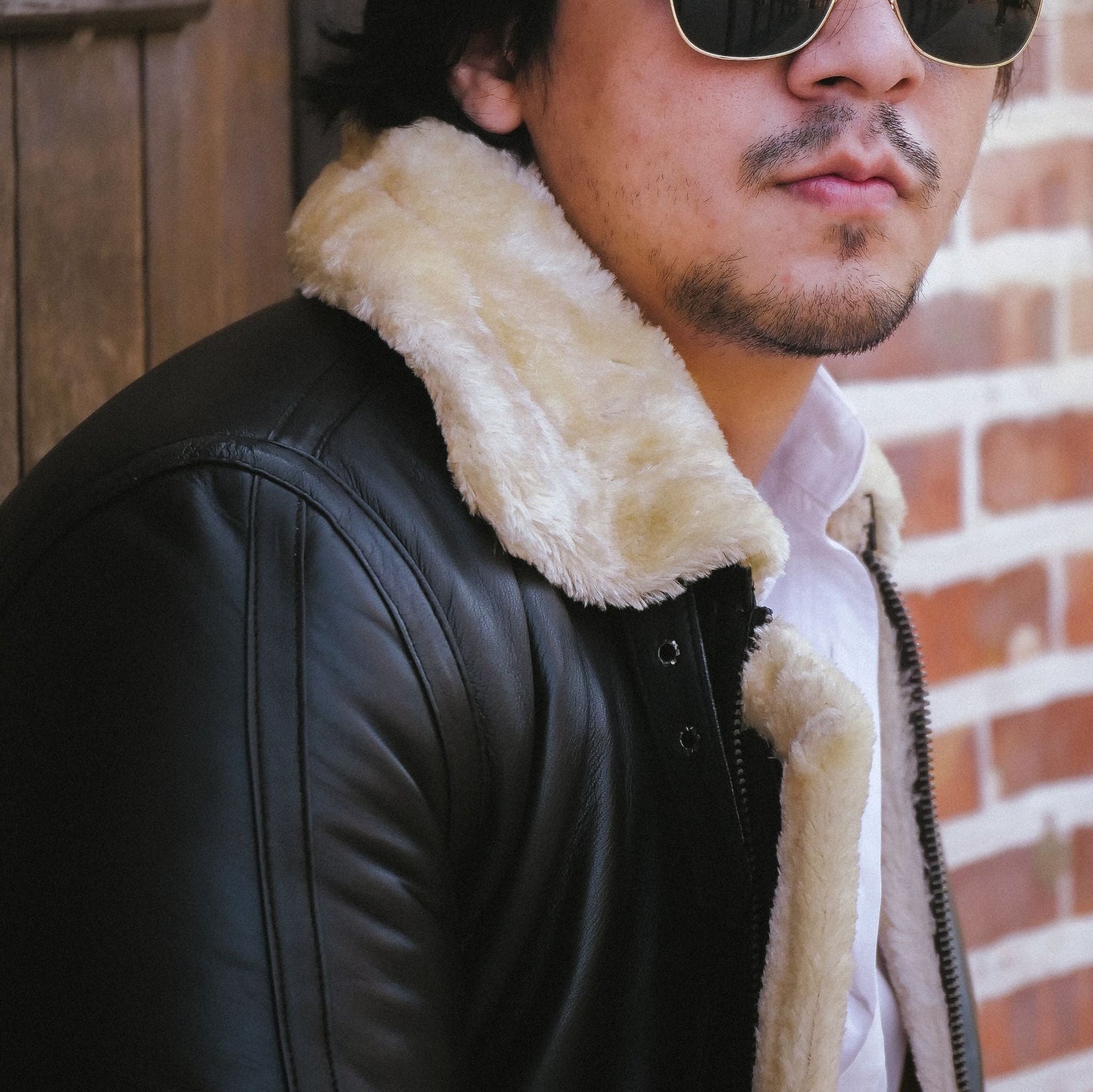 Premium Shearling Fur Leather Jacket Black