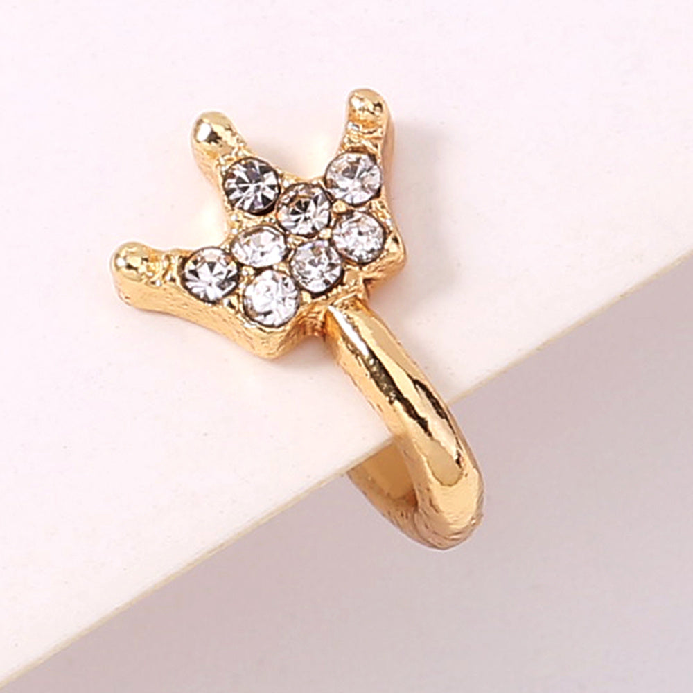 Gold rhinestone nose ring, mini crown rhinestone nose ring, piercing crown nose clip