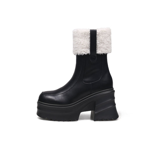 Black Fur-Lined Platform Leather Boots-0