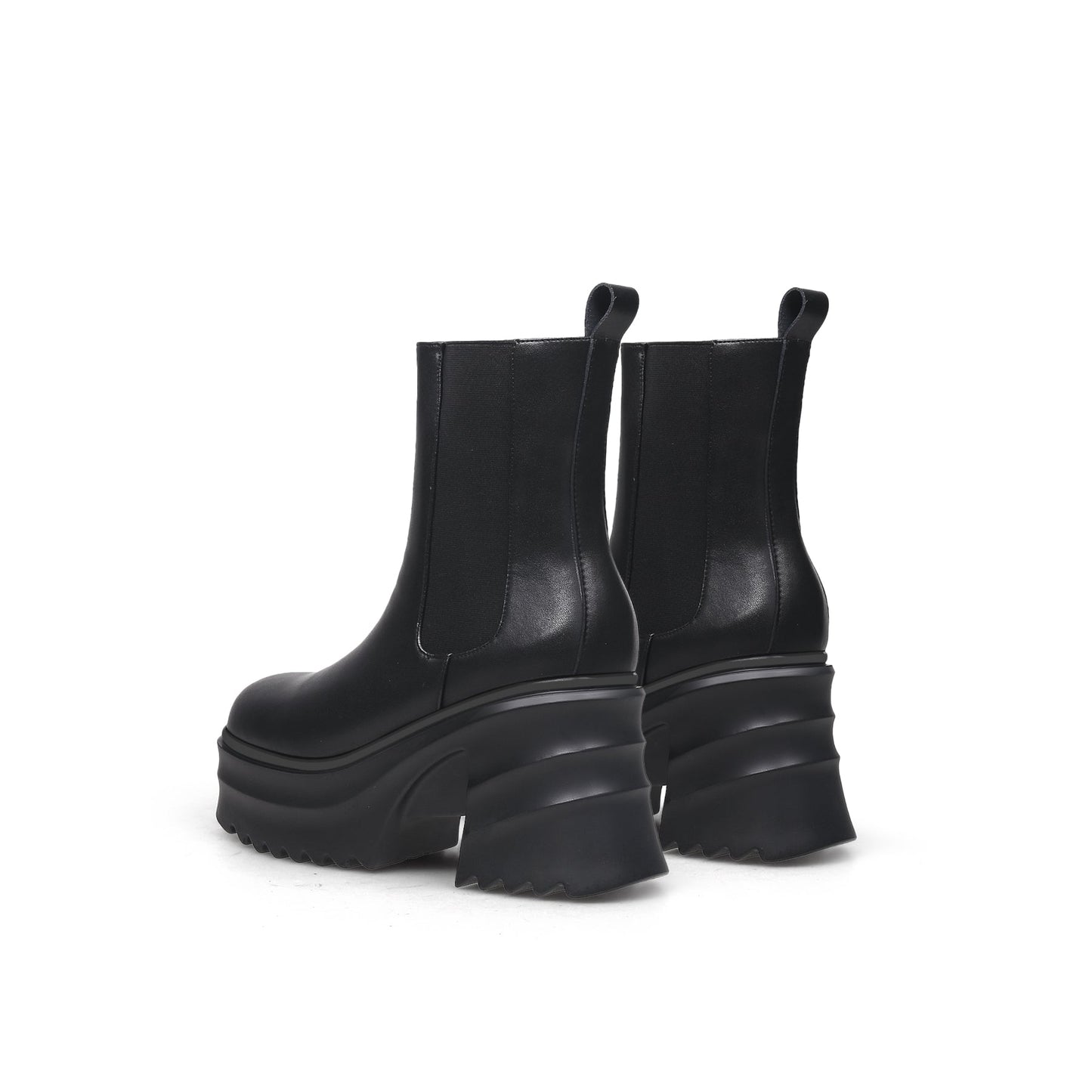 Black Leather Platform Ankle Boots