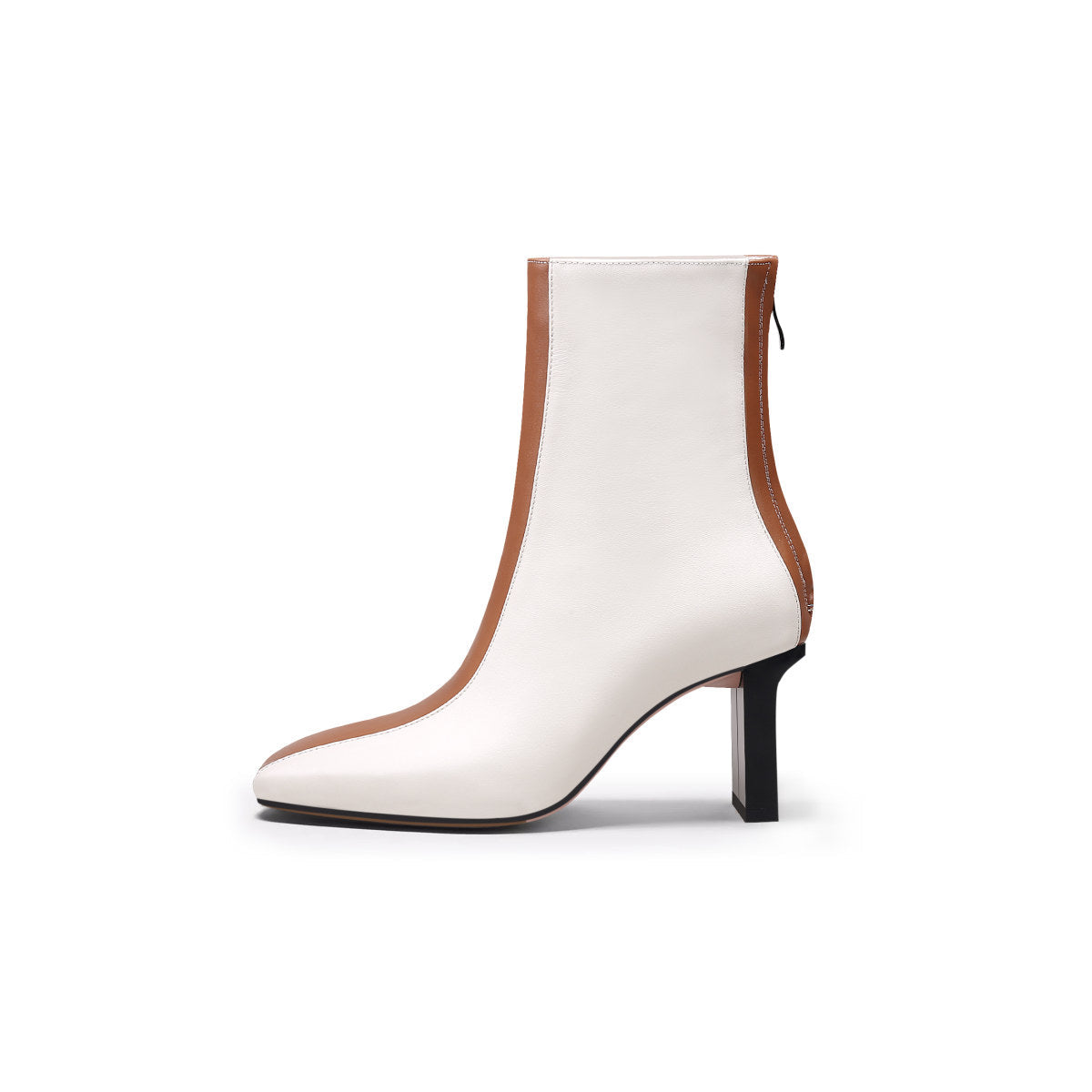 Block Heel Patchwork Leather Ankle Boots-5