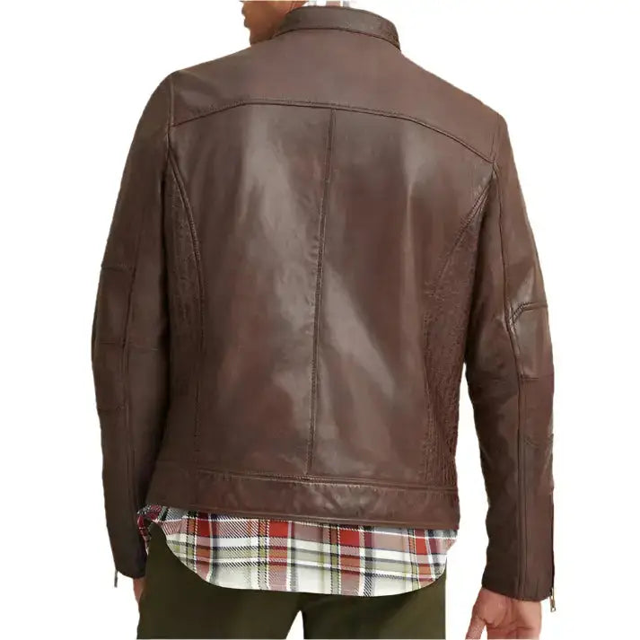 Men’s Brown Leather Moto Biker Jacket