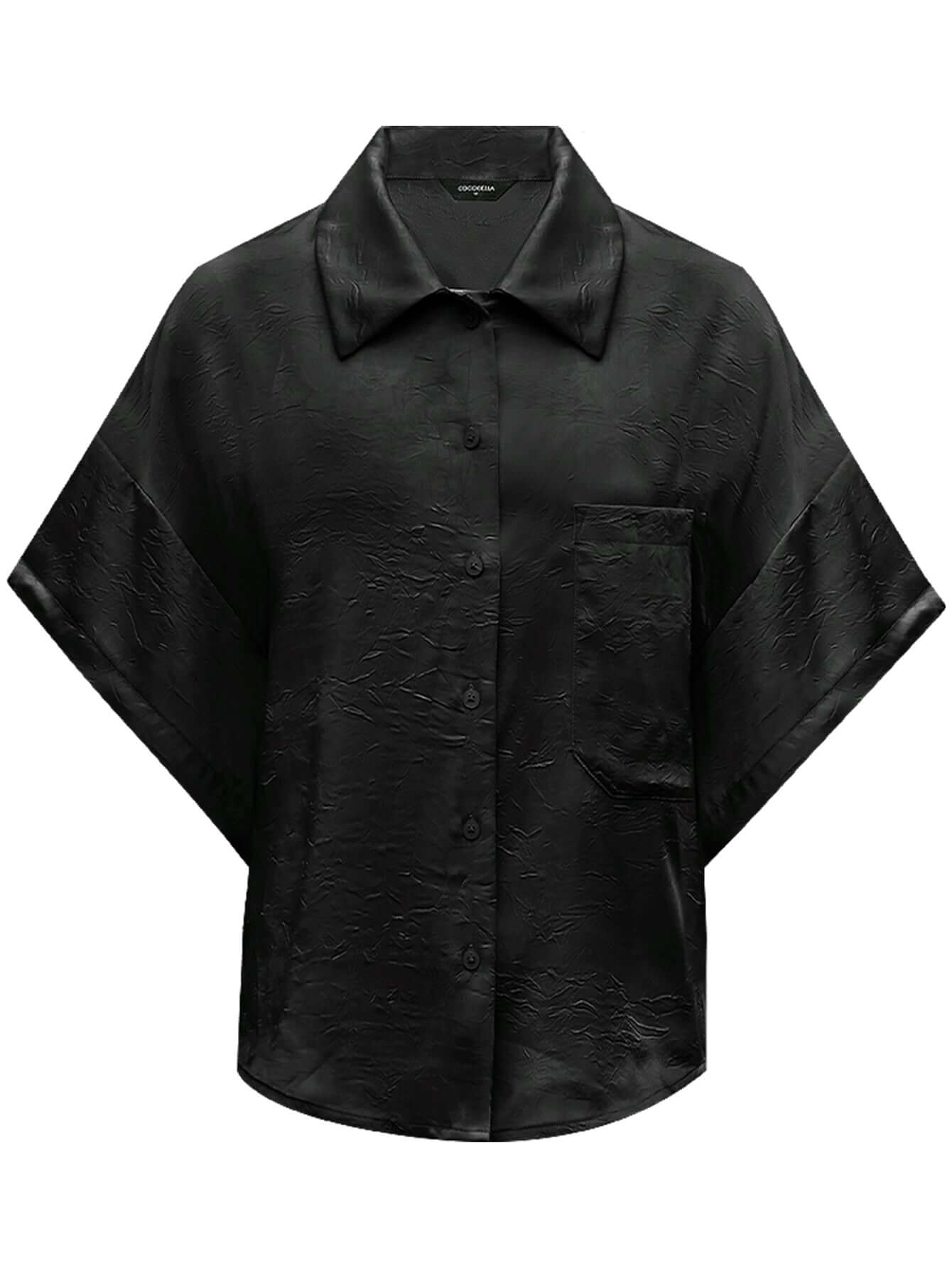 Draped Black Satin Batwing Shirt
