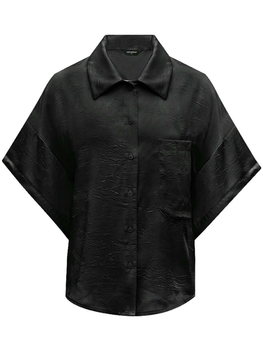 Draped Black Satin Batwing Shirt