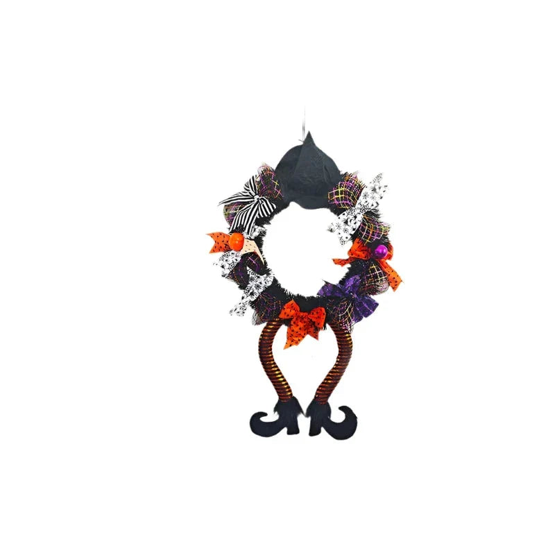 NNEOBA Halloween Witch Hat & Leg Door Wreath