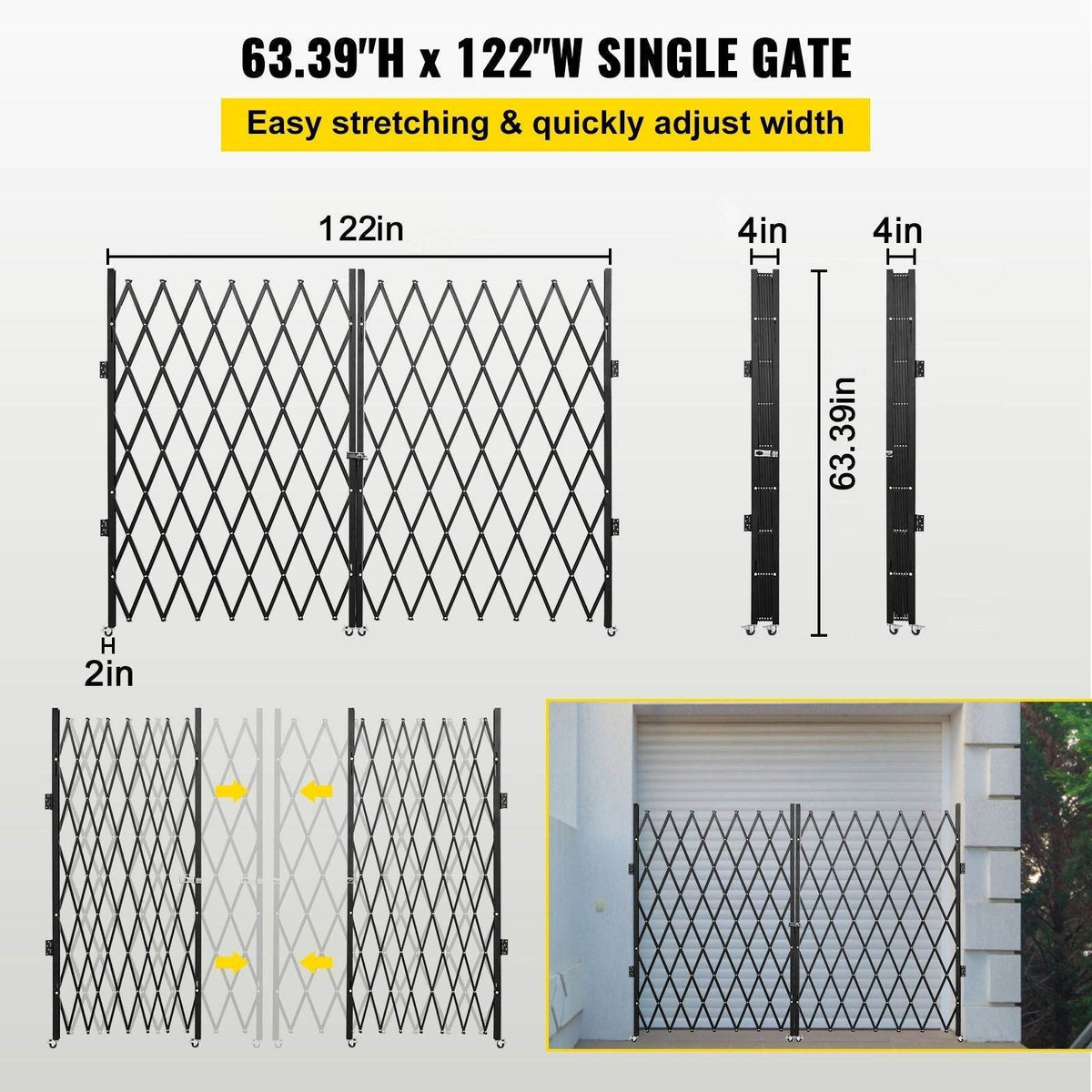 Double Folding Security Gate, 5.1 H X 10.2 W Folding Door Gate, Steel Accordion Security Gate, Flexible Expanding Security Gate, 360 Rolling Barricade Gate, Scissor Gate Or Door With Keys