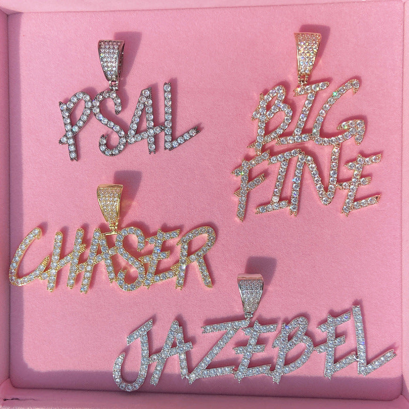 European And American Hip-hop Letters Custom Necklace Stitching Pendant