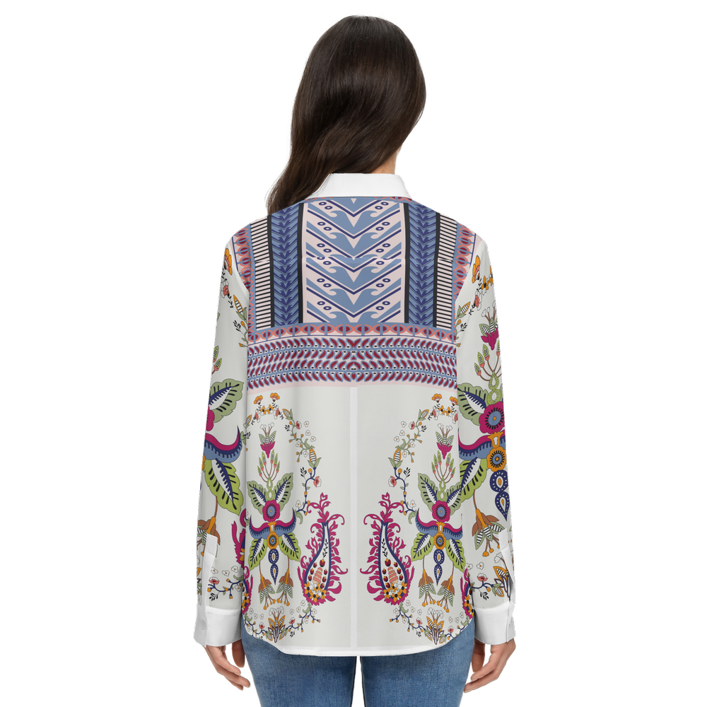 Women's Santorini Motif Classic Long Sleeve Button-Up Shirt