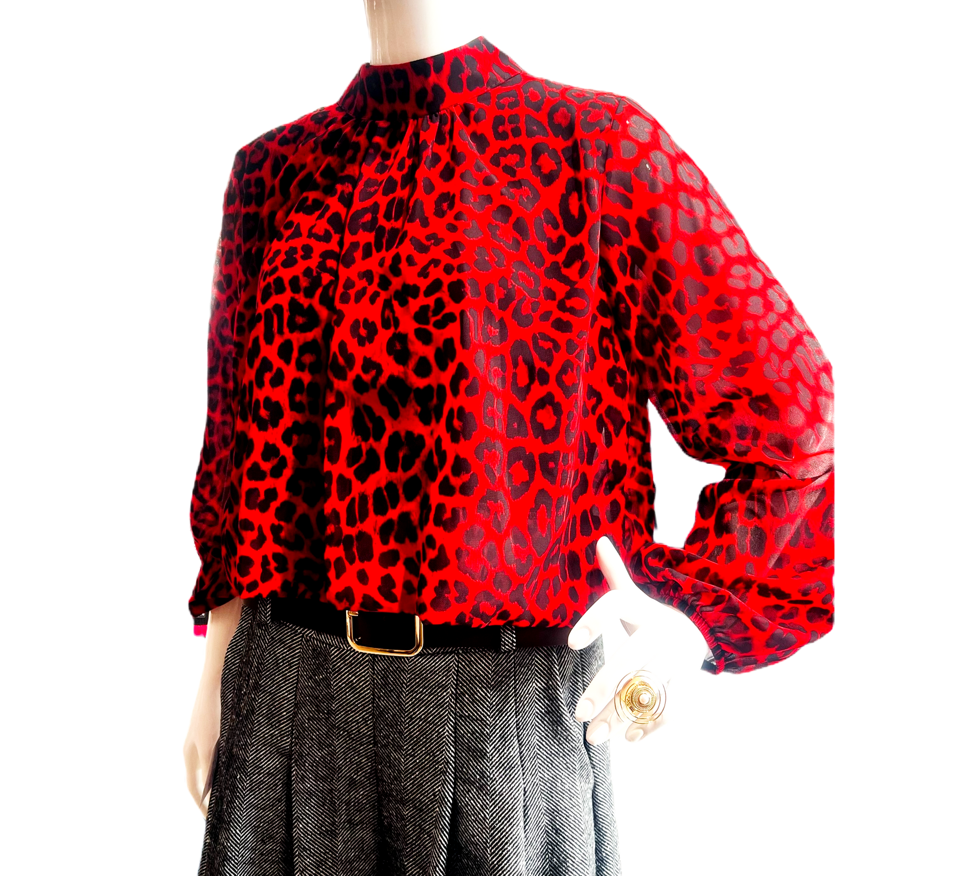 Striking crop blouse in a bold leopard red and black color-2