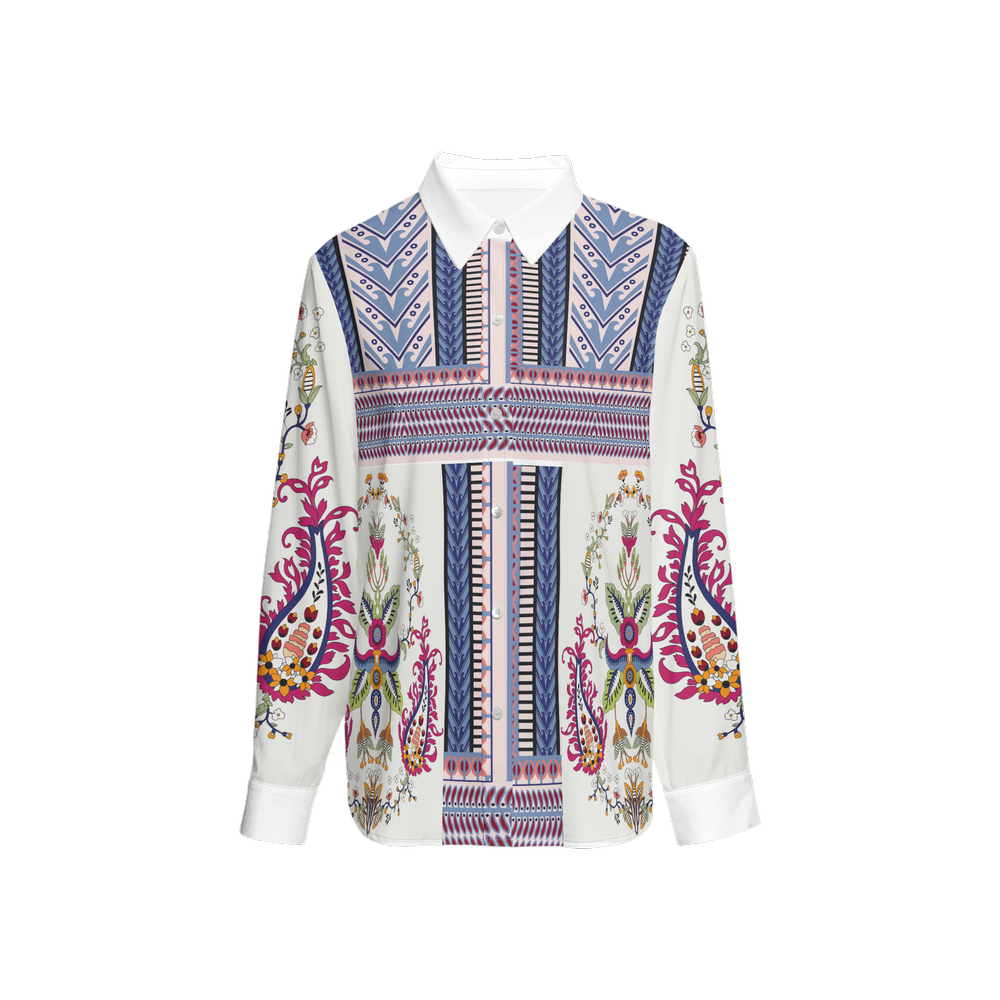 Women's Santorini Motif Classic Long Sleeve Button-Up Shirt