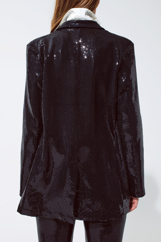 Party Relaxed Sequin Blazer in Black