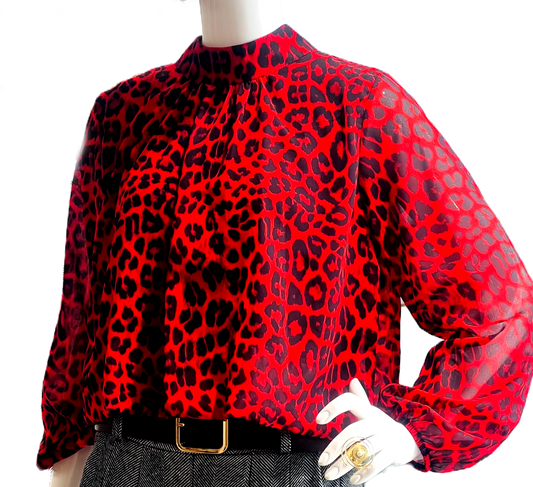 Striking crop blouse in a bold leopard red and black color-0