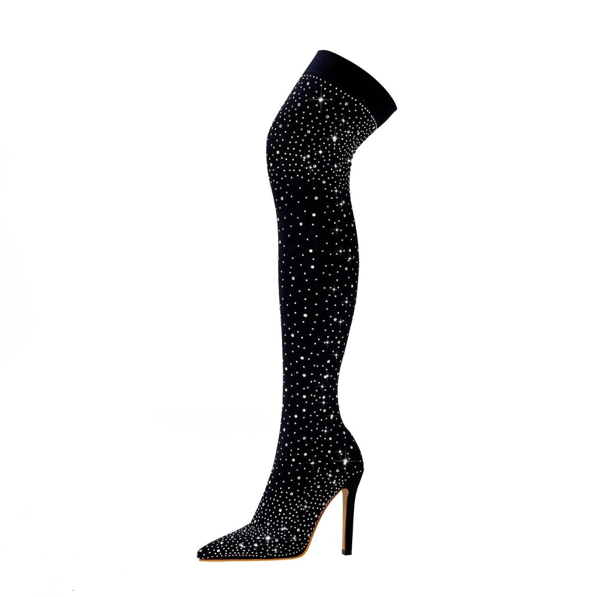 Gem Encrusted Black Thigh High Sock Boots