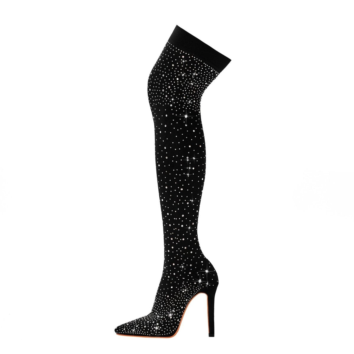 Gem Encrusted Black Thigh High Sock Boots