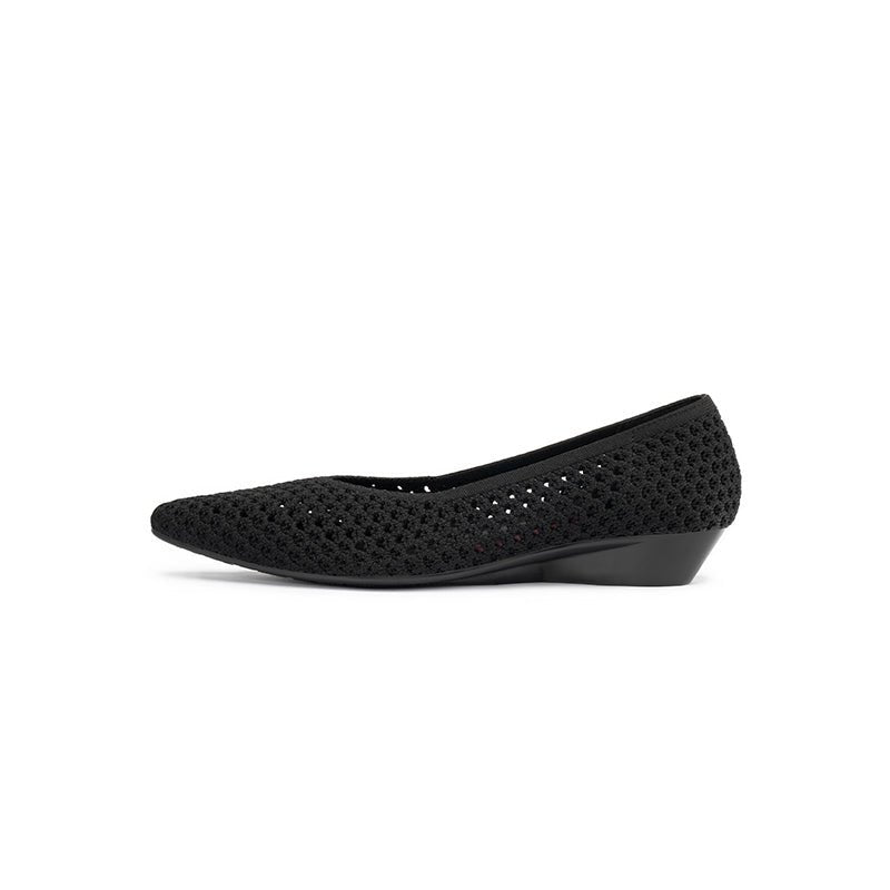 Heart Mesh Knit Pointed Toe Wedge Pumps – Breathable V-Cut Office Heels