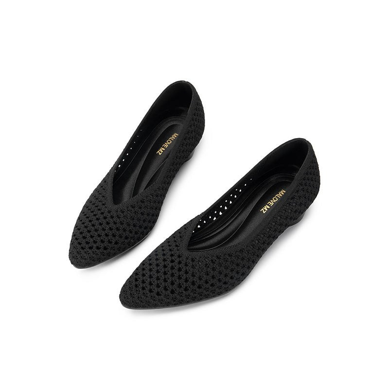 Heart Mesh Knit Pointed Toe Wedge Pumps – Breathable V-Cut Office Heels