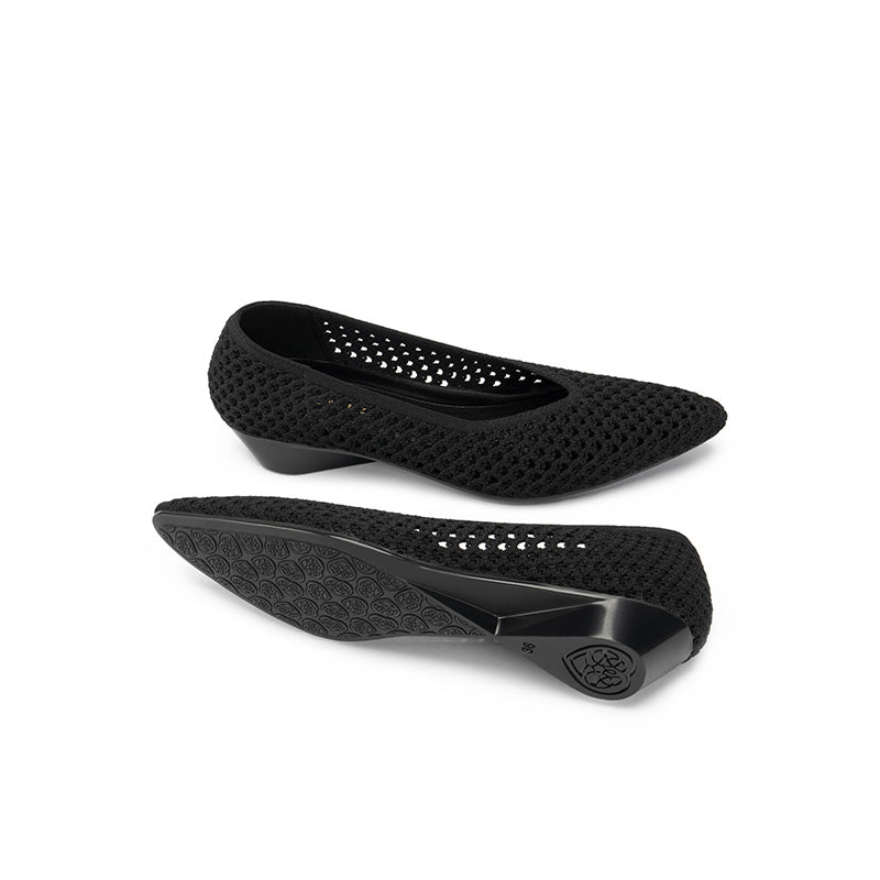 Heart Mesh Knit Pointed Toe Wedge Pumps – Breathable V-Cut Office Heels