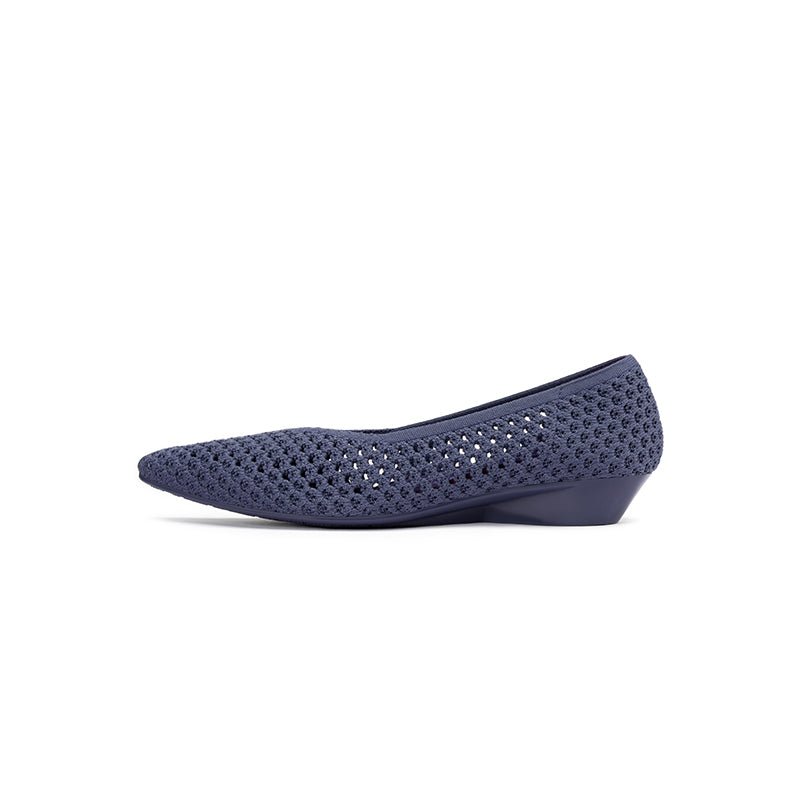 Heart Mesh Knit Pointed Toe Wedge Pumps – Breathable V-Cut Office Heels