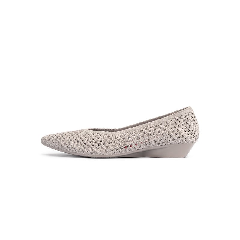 Heart Mesh Knit Pointed Toe Wedge Pumps – Breathable V-Cut Office Heels