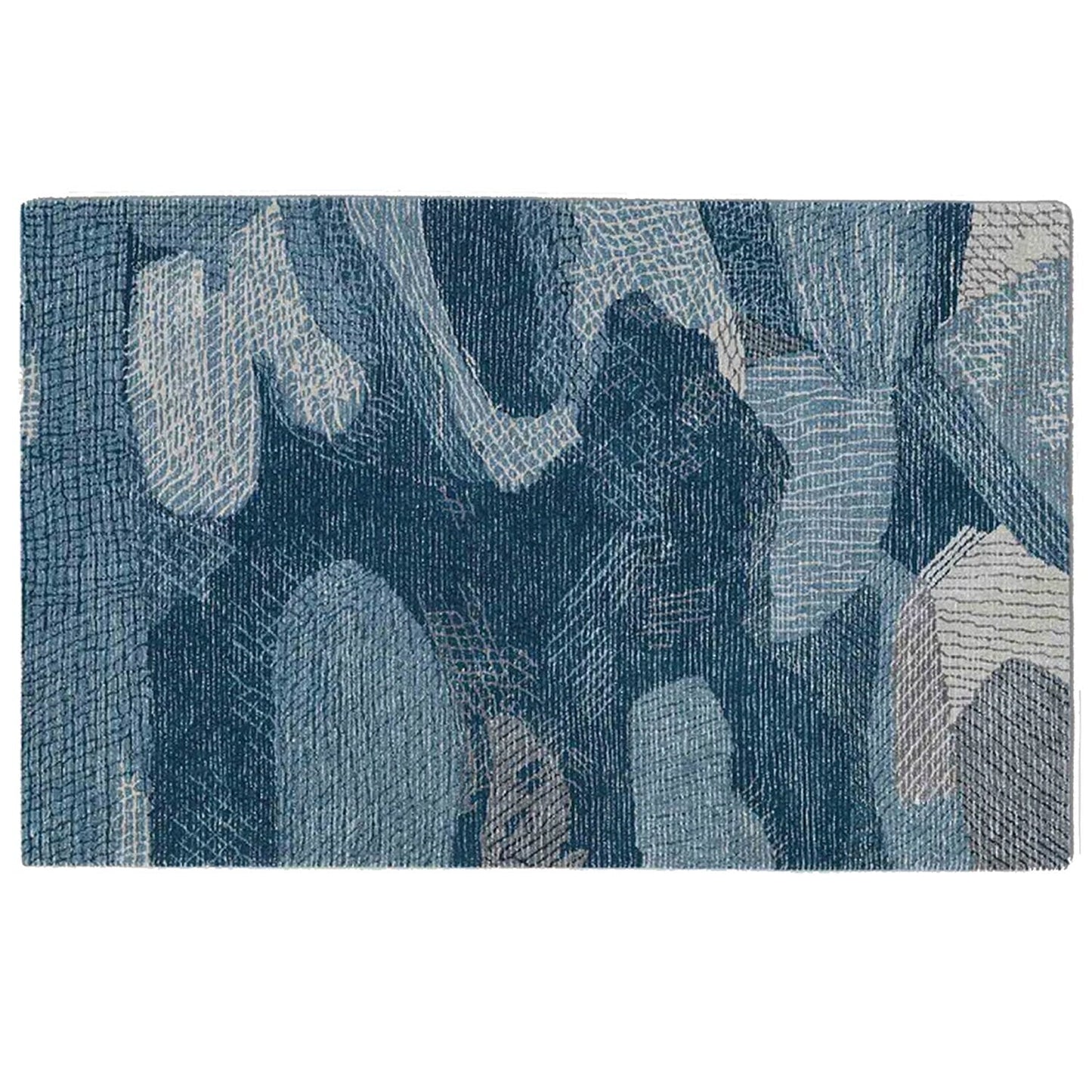Shades of Blue | Abstract Design - Handcrafted Rug/Carpet | Pure Wool | Hand Tufted | High Pile | High Density | Yarn Dyed-3