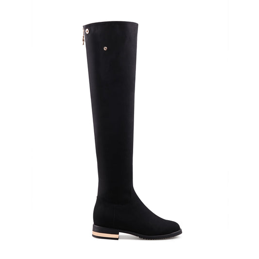Black Knee-High Boots with Metallic Contrast Heel