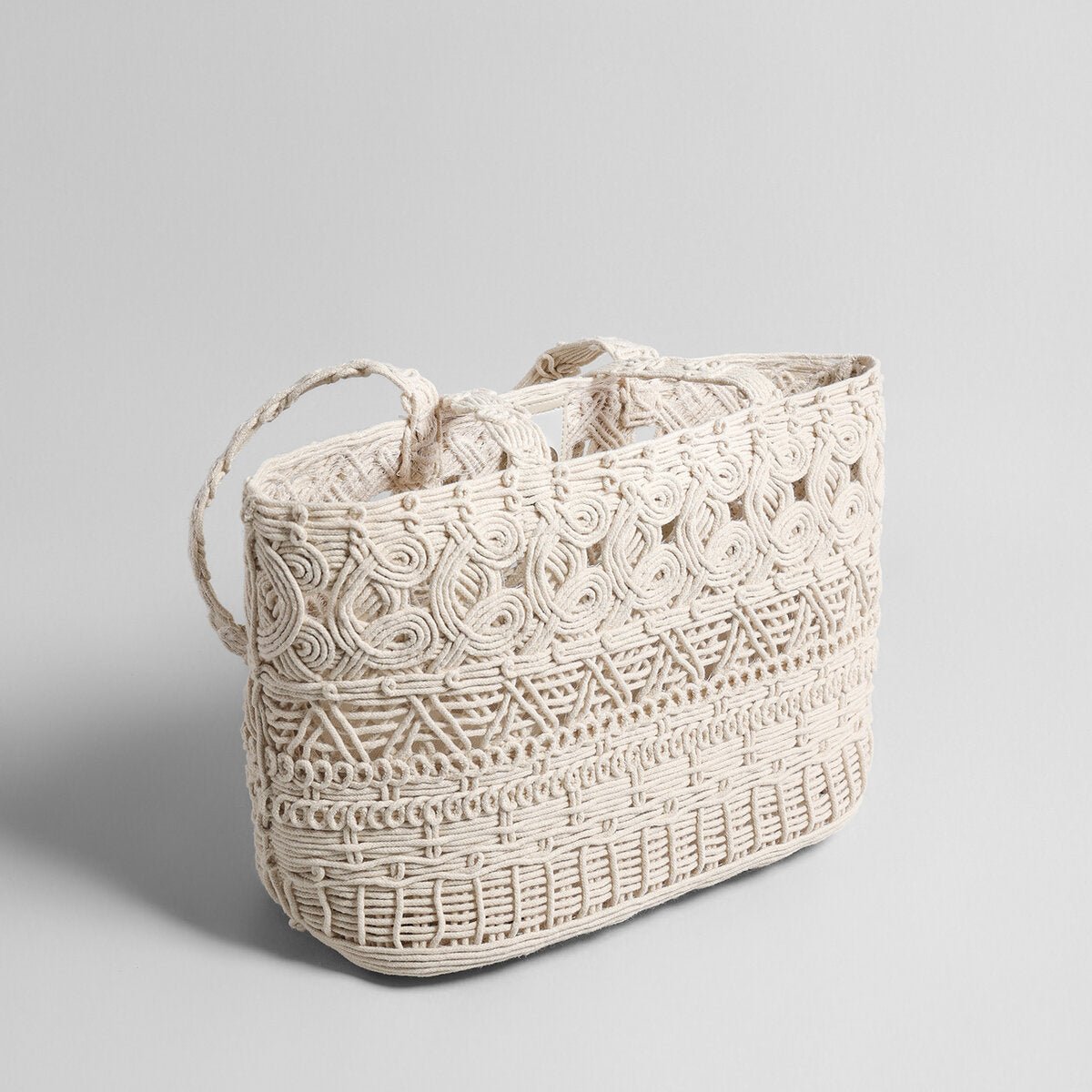Macramé Woven Tote Bag – Handcrafted Cotton Rope Shoulder Bag with Inner Zipper Pouch