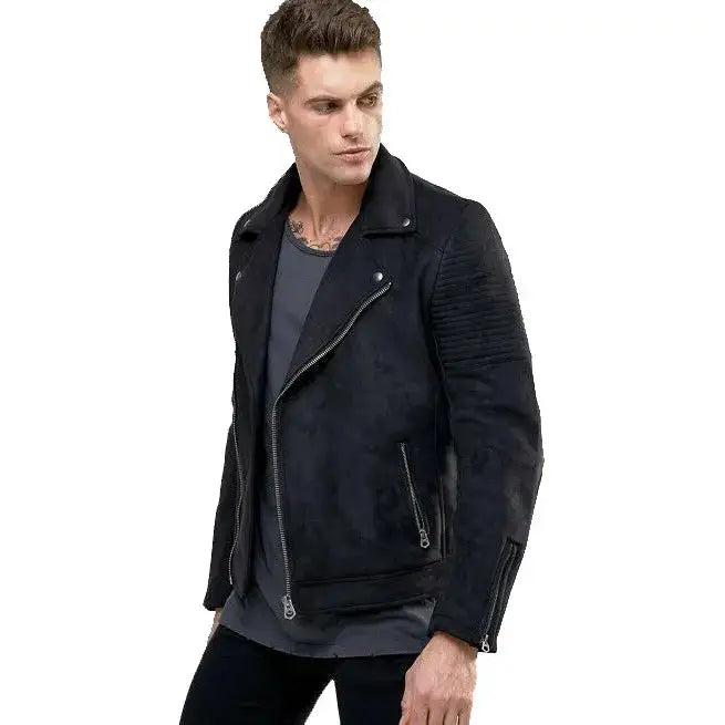 Men’s Black Pure Suede Leather Motorcycle Jacket