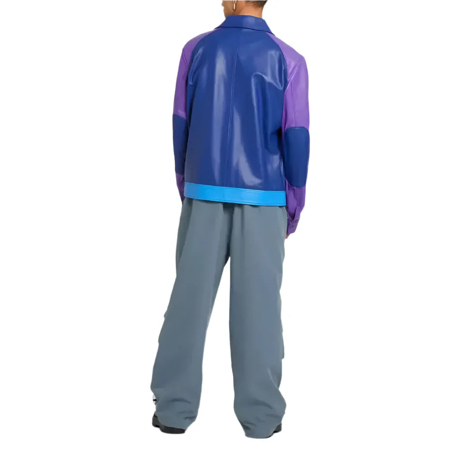 Men's Blue Cafe Racer Leather Biker Jacket