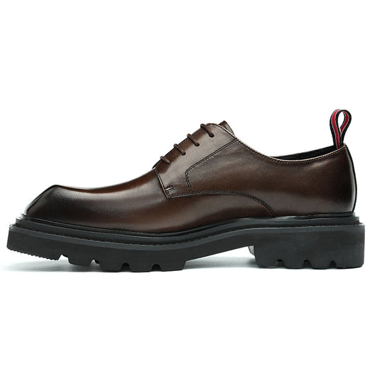 Men’s Calfskin Structured Square Toe Lace Up Derby Shoes with Tabs