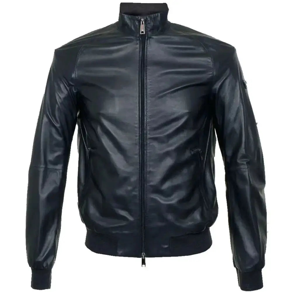 Men’s Fashion Mode Classic Soft Lambskin Leather Bomber Jacket