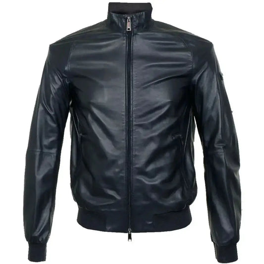Men’s Fashion Mode Classic Soft Lambskin Leather Bomber Jacket