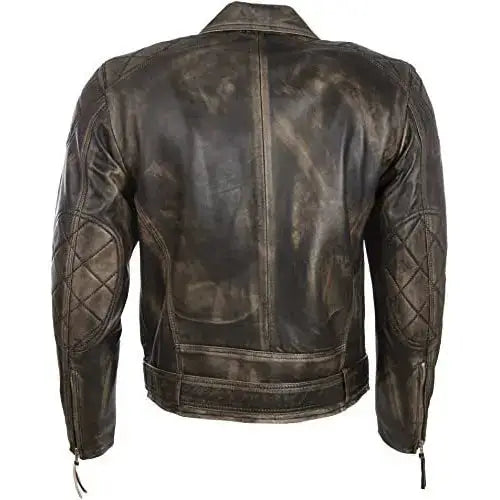 Men’s Genuine Leather Belted Biker Jacket – Vintage Style