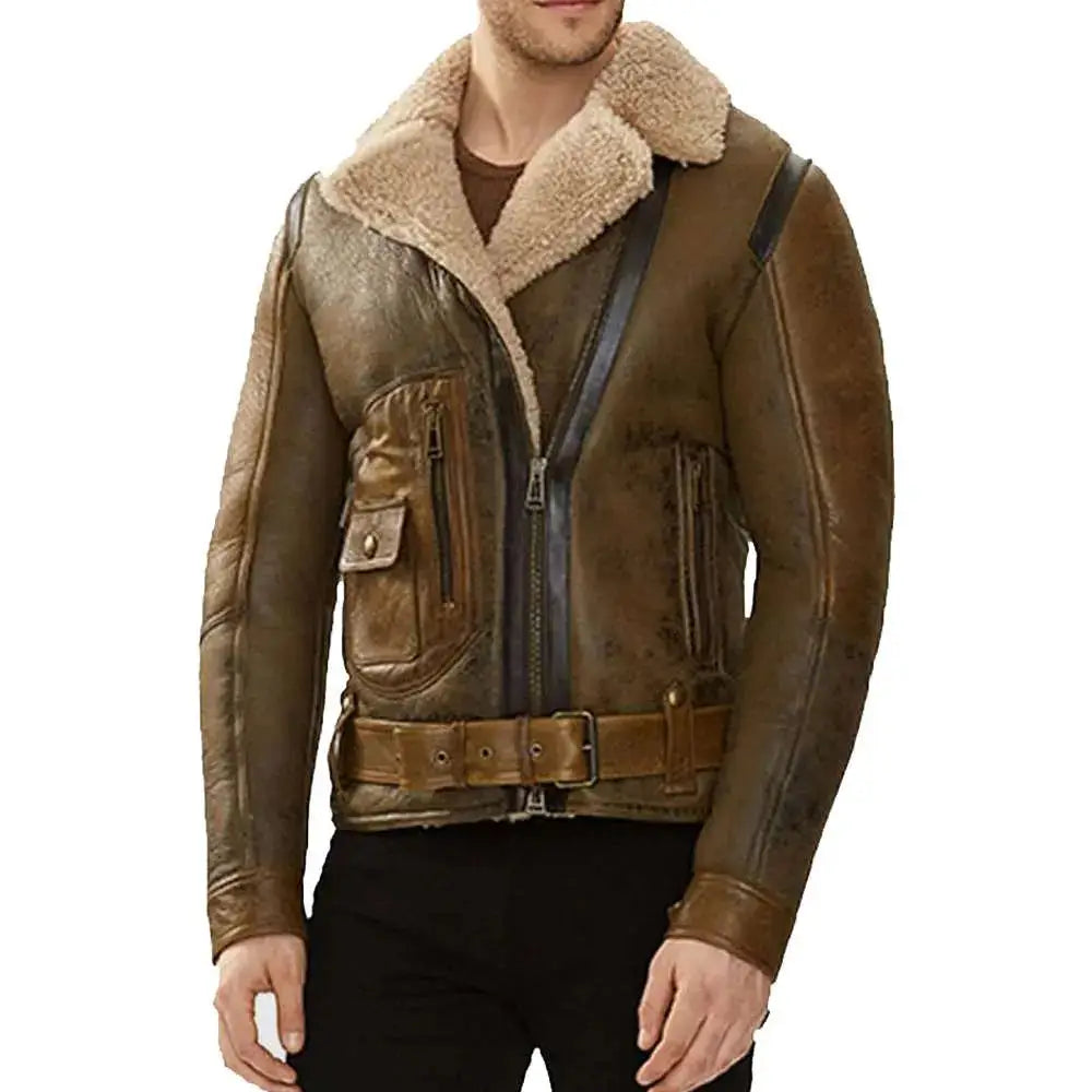 Mens Shearling Aviator Leather Jacket