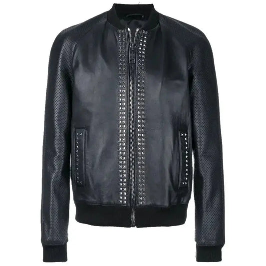 Men’s Studded Leather Bomber Jacket