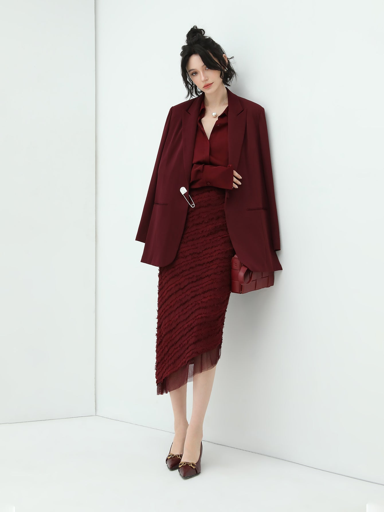Minimalist Glossy Burgundy Wine Button Down Shirt