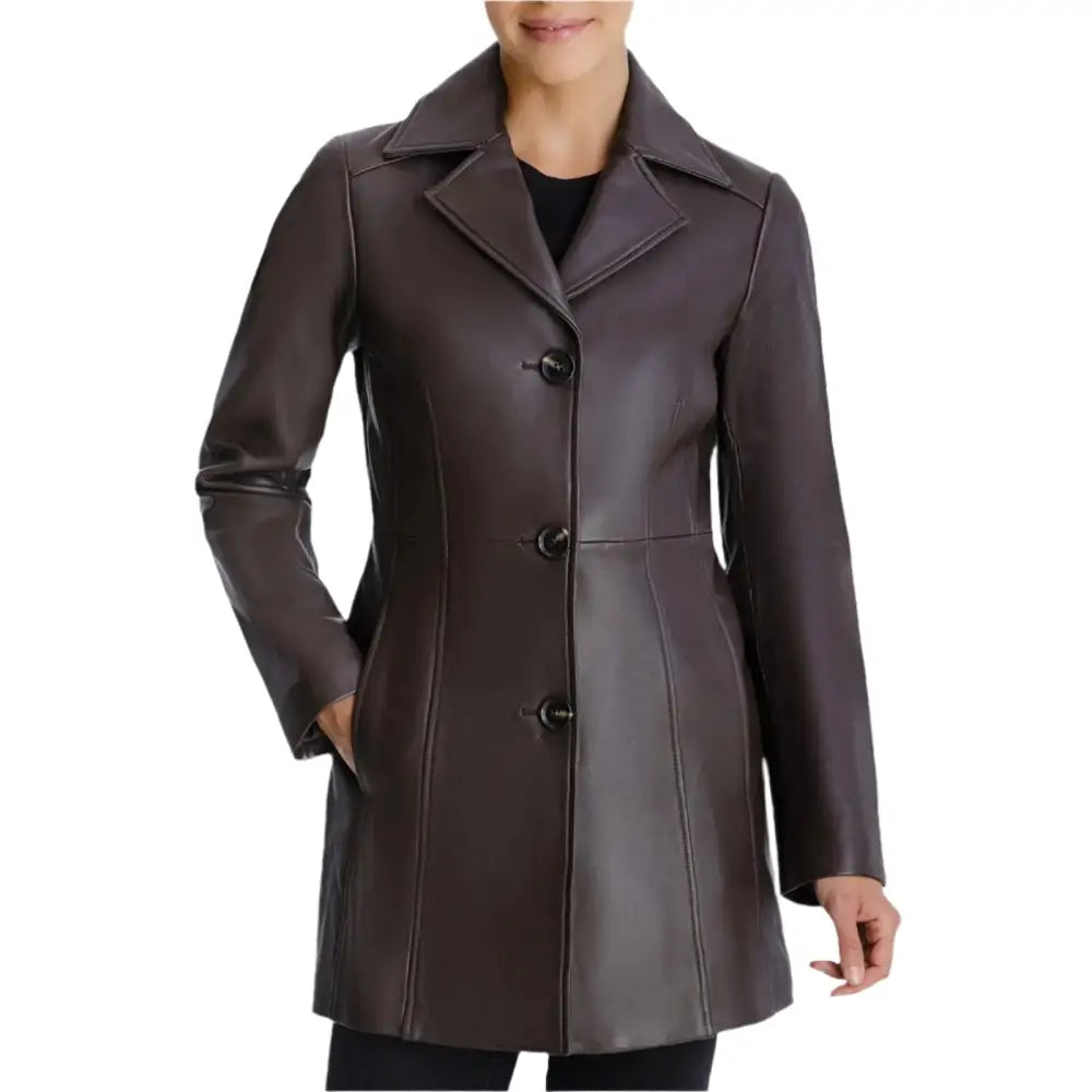 Women’s Petite Leather Button-Down Coat