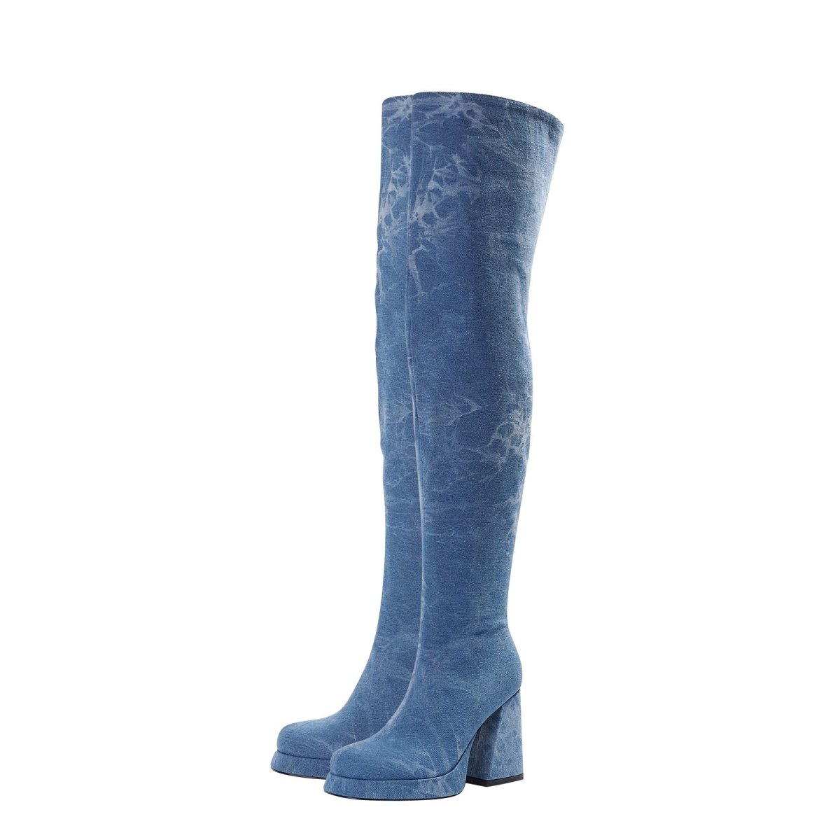 Relaxed Fit Round Toe Denim Knee High Boots