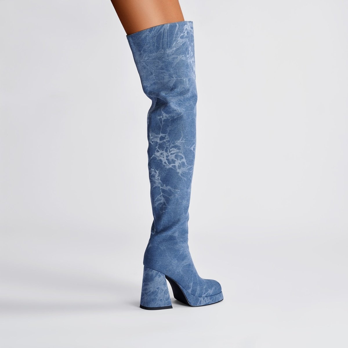Relaxed Fit Round Toe Denim Knee High Boots